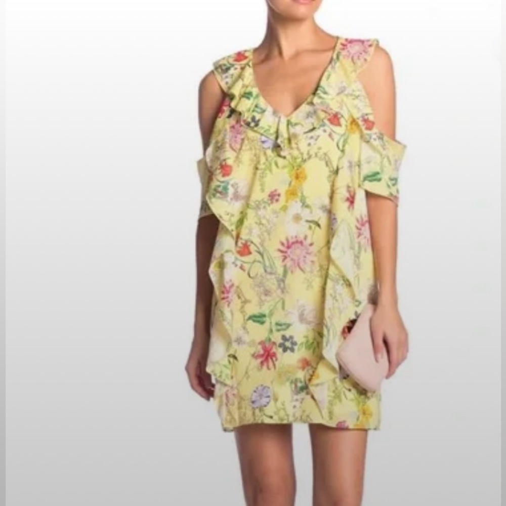 Parker Yellow Floral Cold-Shoulder Shift Dress